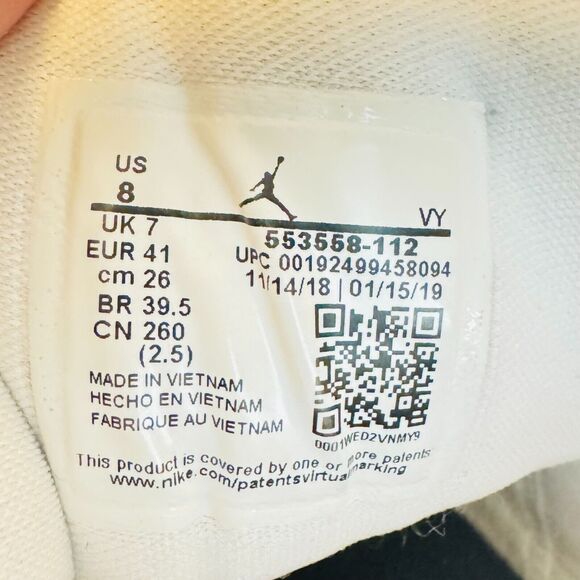 Nike Air Jordan 1 Low Mens 8 Triple White Leather Casual Shoe Sneaker 553558-112 - Picture 9 of 10